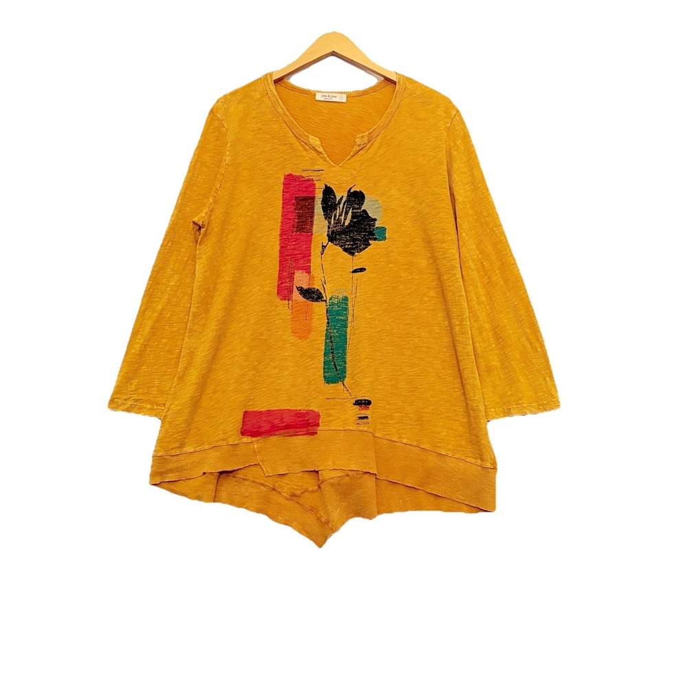 Jess & Jane Tunic Top Size Large Paint Brush Strokes Ribbed Hem Pop Art USA